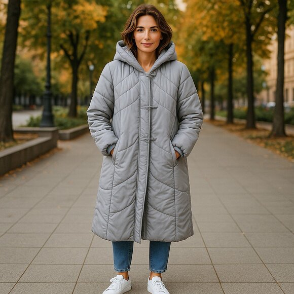 Vintage J. Gallery Long Down Coat Women’s M Blue Quilted Puffer Hooded 80% Duck - Picture 1 of 7